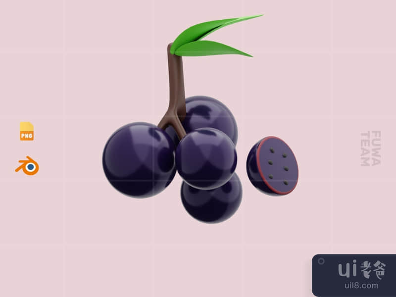 Cute 3D Fruit Illustration Pack - Blackcurrant (front)