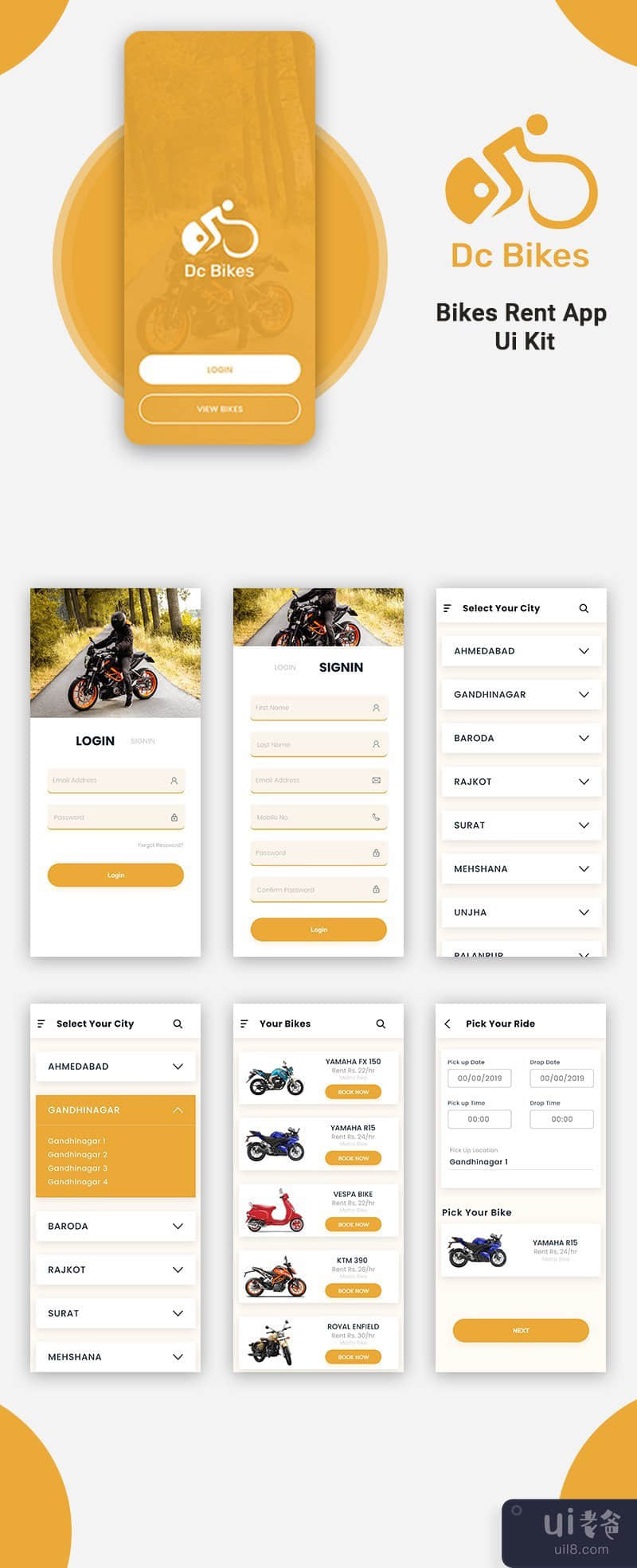 自行车租赁应用程序 UI 套件(Bikes Rent App Ui Kit)插图