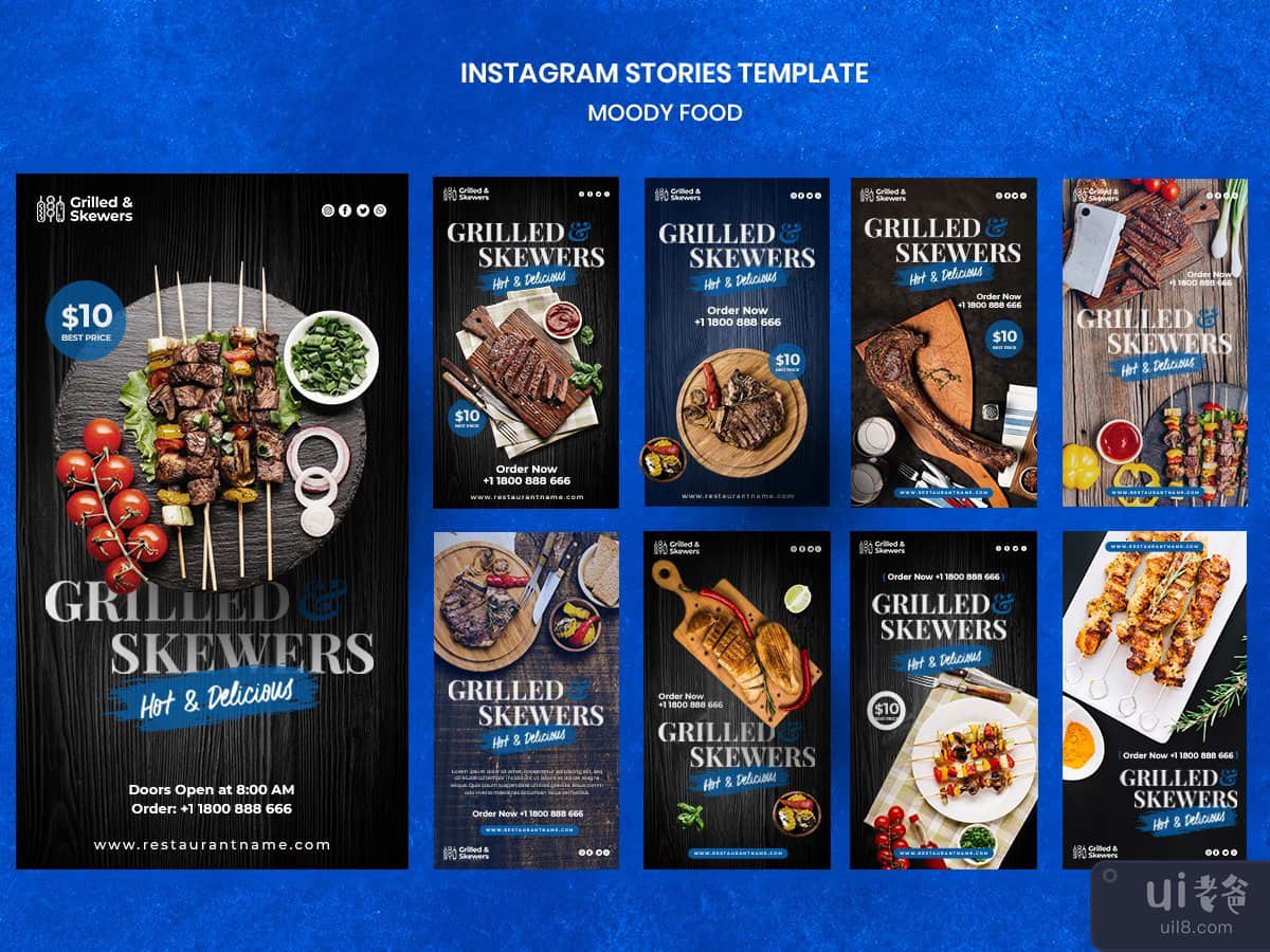 烤串餐厅 instagram 故事模板免费 Psd(Grilled skewers restaurant instagram stories template Free Psd)插图8