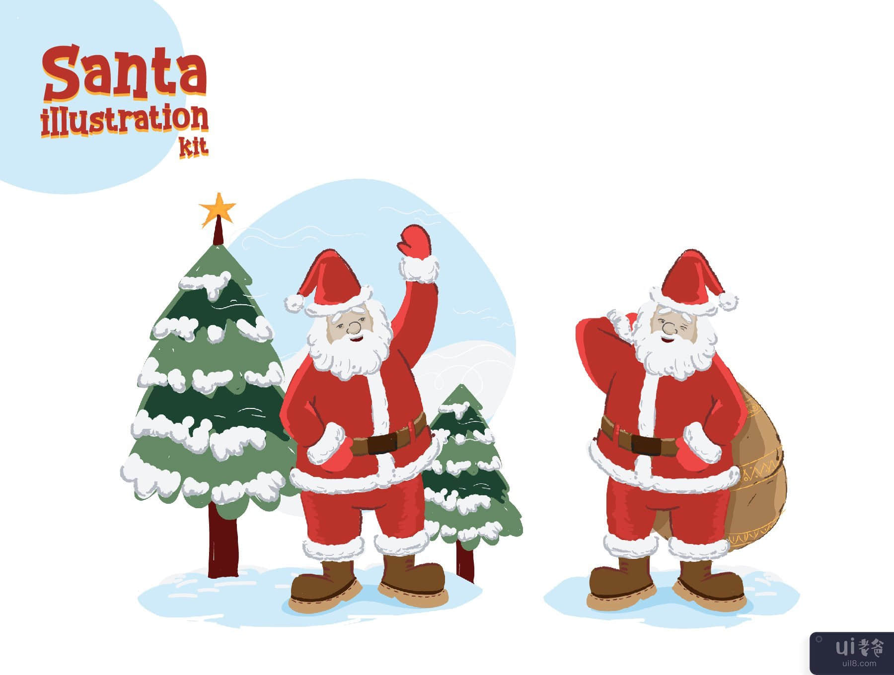 手绘矢量圣诞老人插图套件(Hand drawn vector Santa Illustration kit)插图4