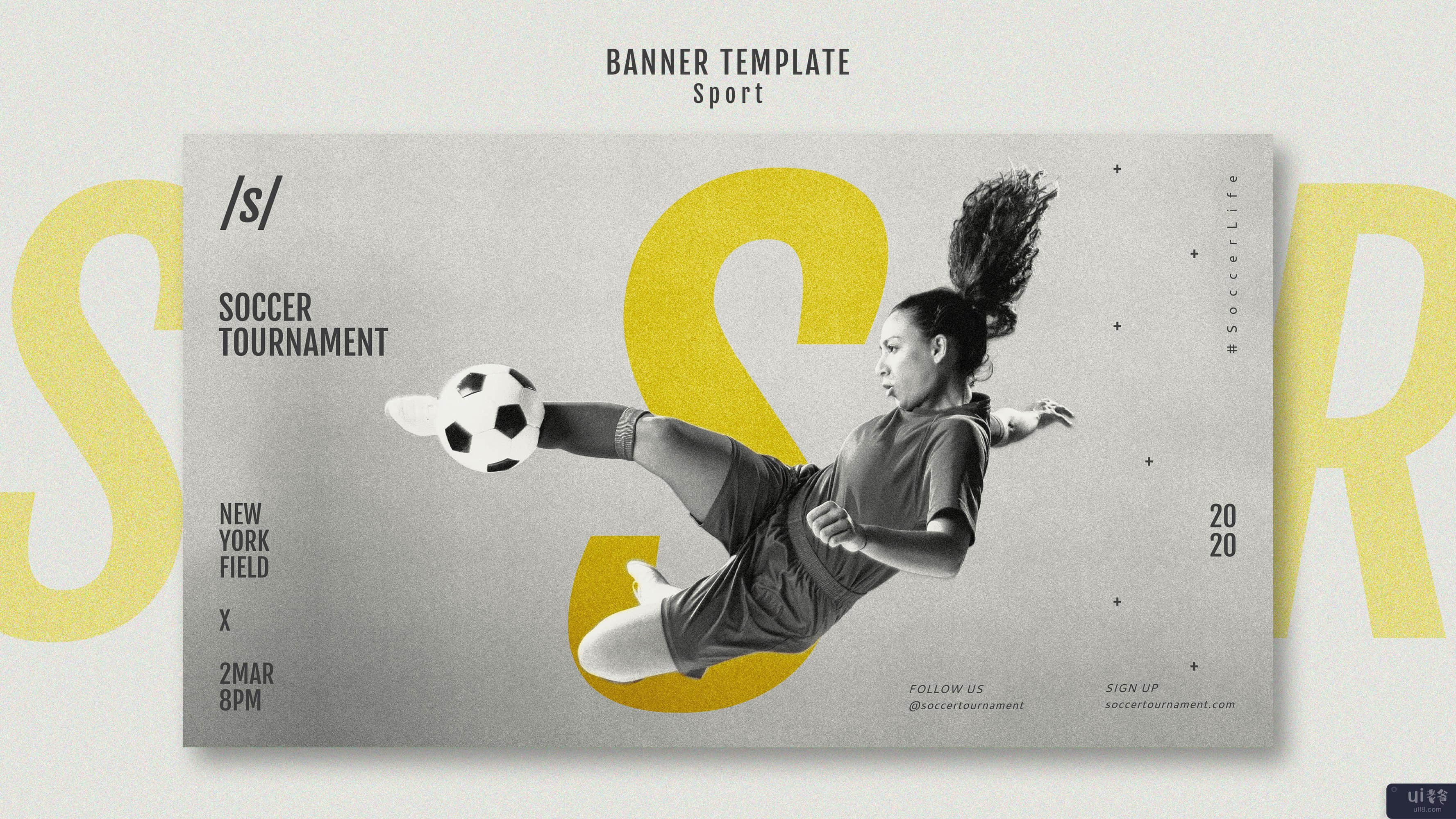 女足球运动员横幅模板(Female football player Banner template)插图