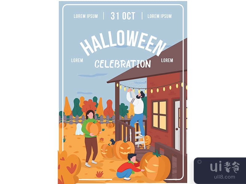 Halloween celebration poster flat vector template