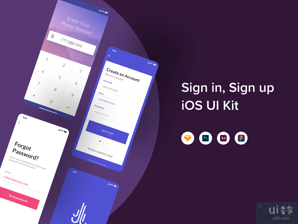 唱歌，注册 iOS UI Kit(Sing in, Sign up iOS UI Kit)插图