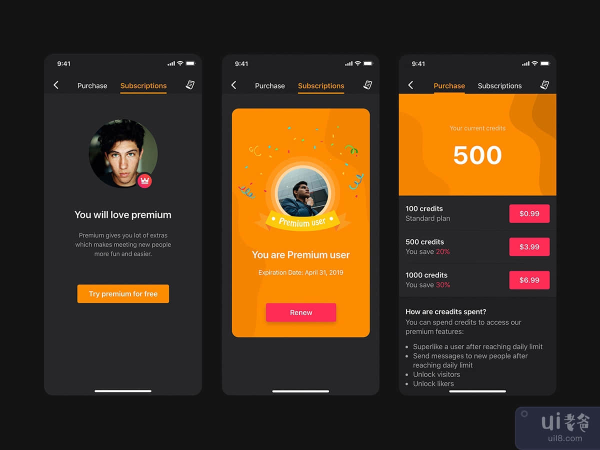 Purchase & subscription mobile UI concept