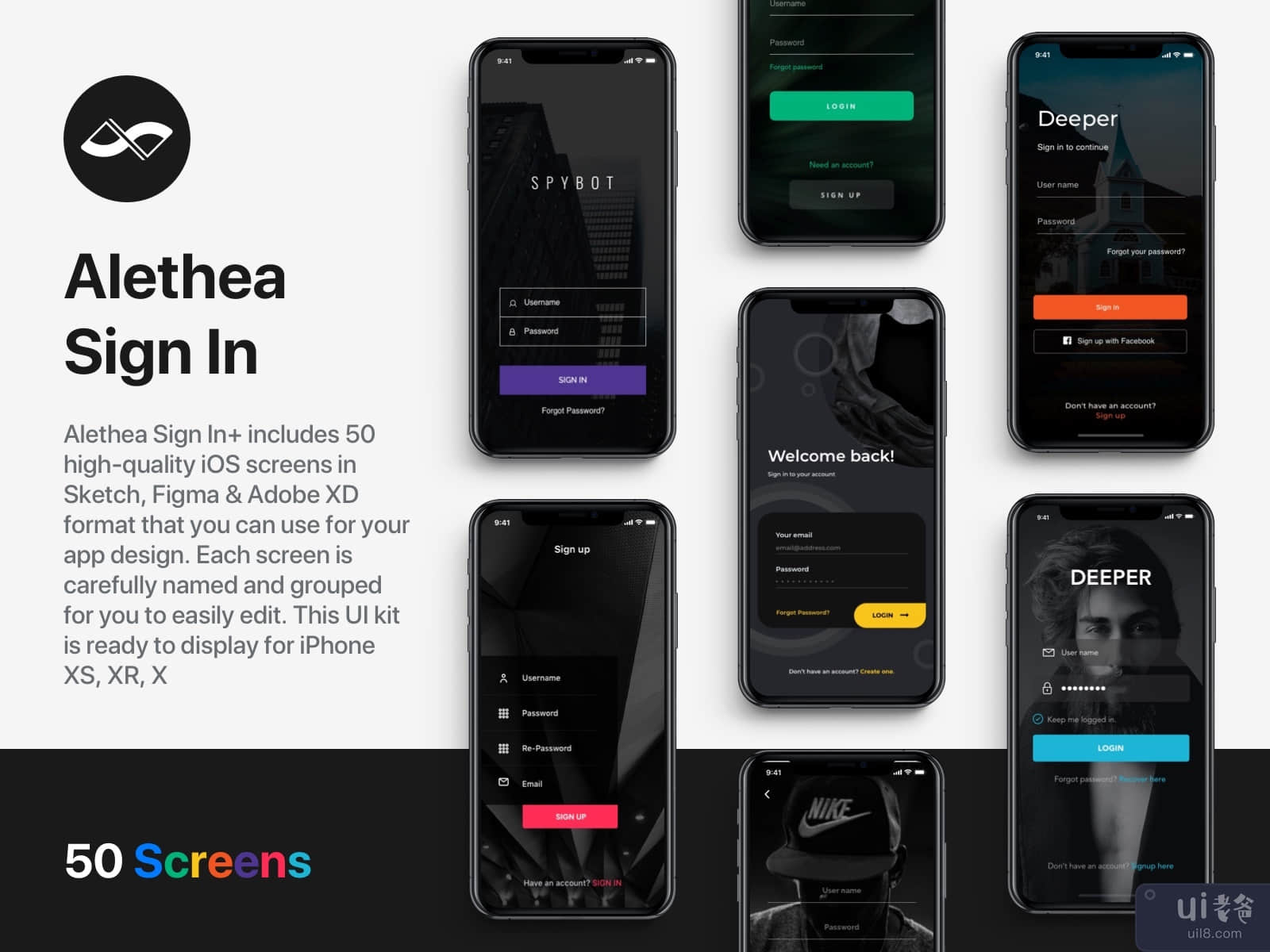 Alethea - Login screen mobile app UI kit  
