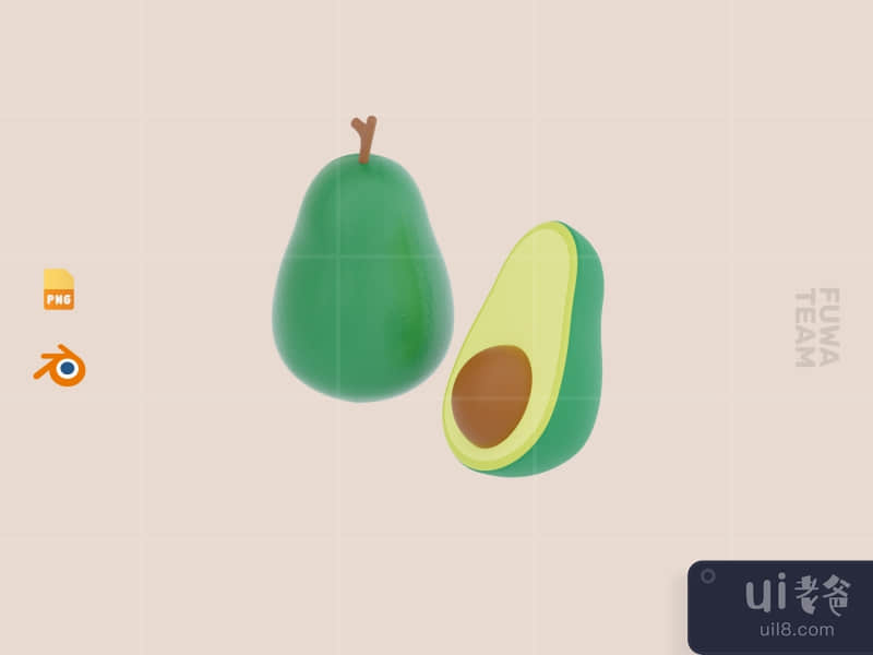 Cute 3D Fruit Illustration Pack - Avocado