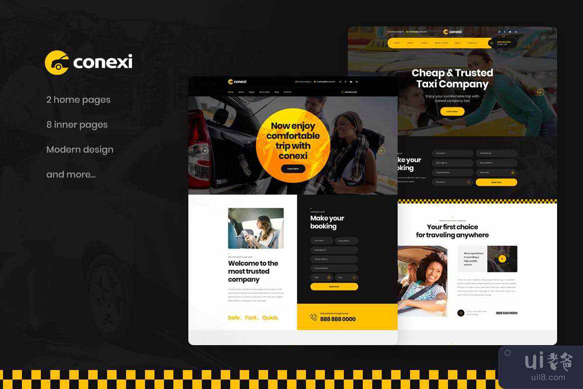 Conexi - 在线出租车预订服务 PSD 模板(Conexi - Online Taxi Booking Service PSD Template)插图