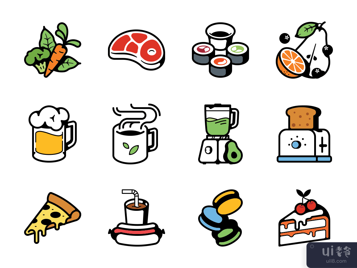 食品和饮料颜色图标