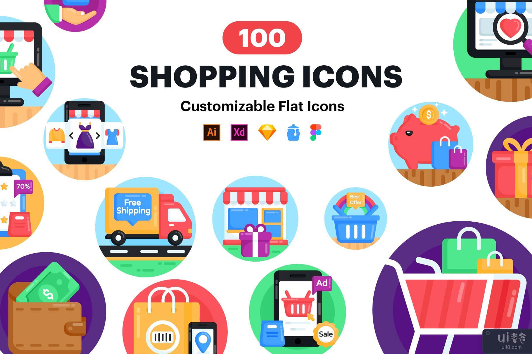 100 个购物和电子商务图标(100 Shopping and Ecommerce Icons)插图1
