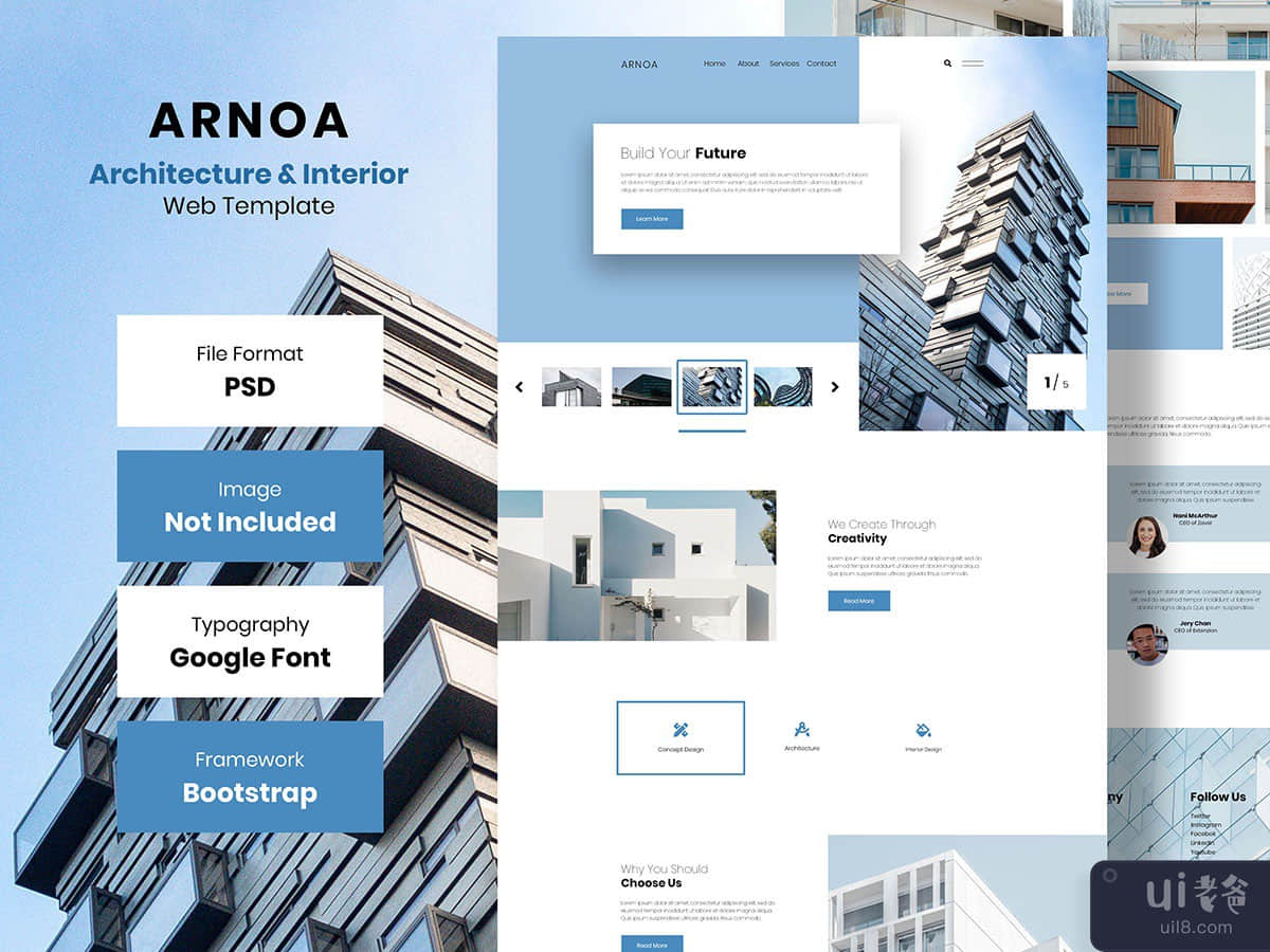 ARNOA - Architecture & Interior Web Landing Page Psd Template