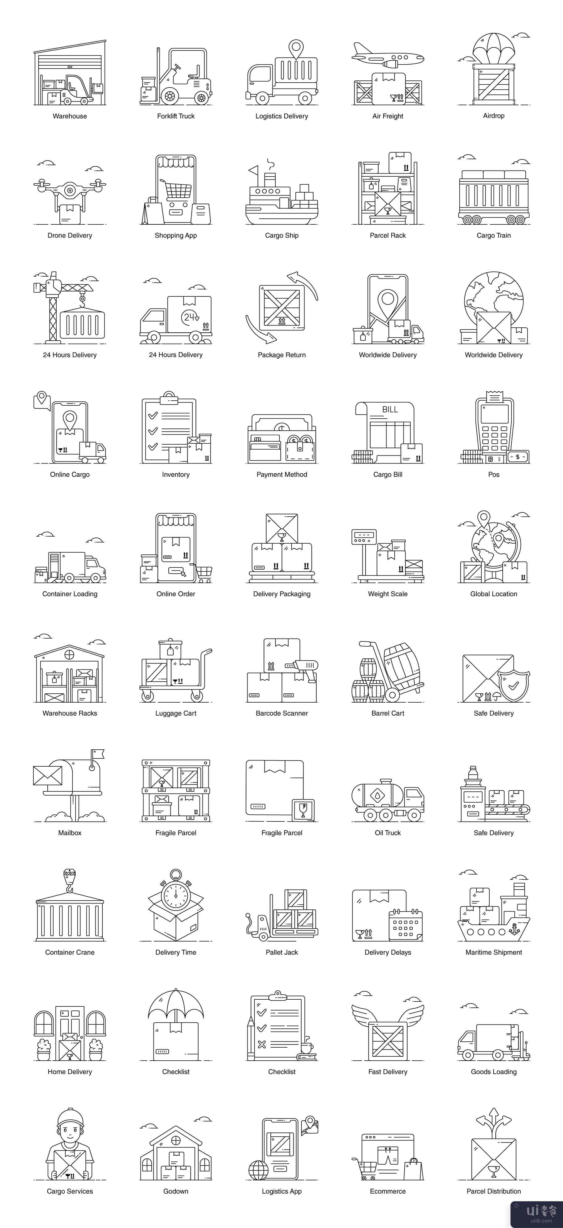 50 个物流服务行图标(50 Logistic Services Line Icons)插图1