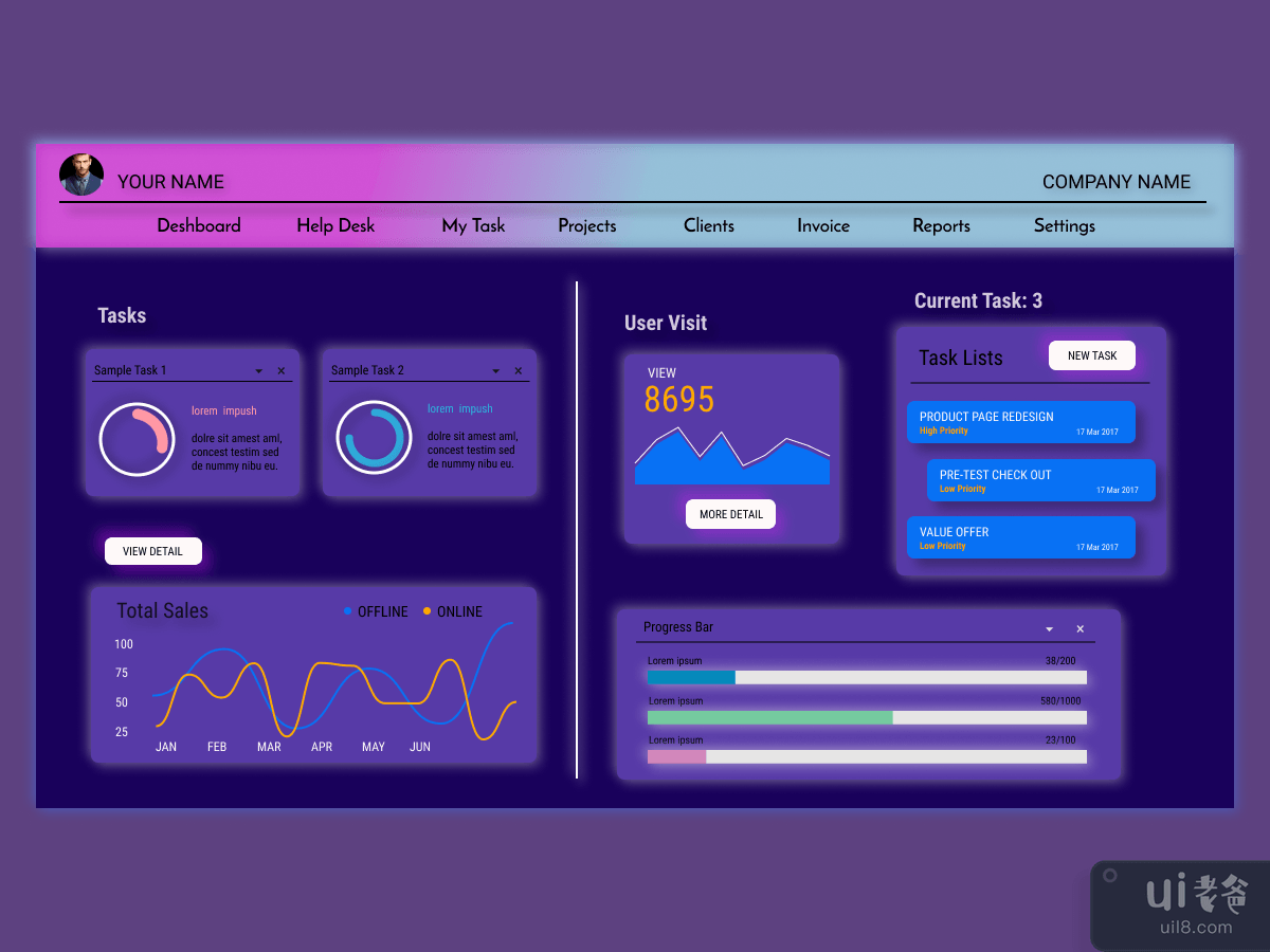 带有霓虹色的网站仪表板(Website-deshboard with neon colour)插图