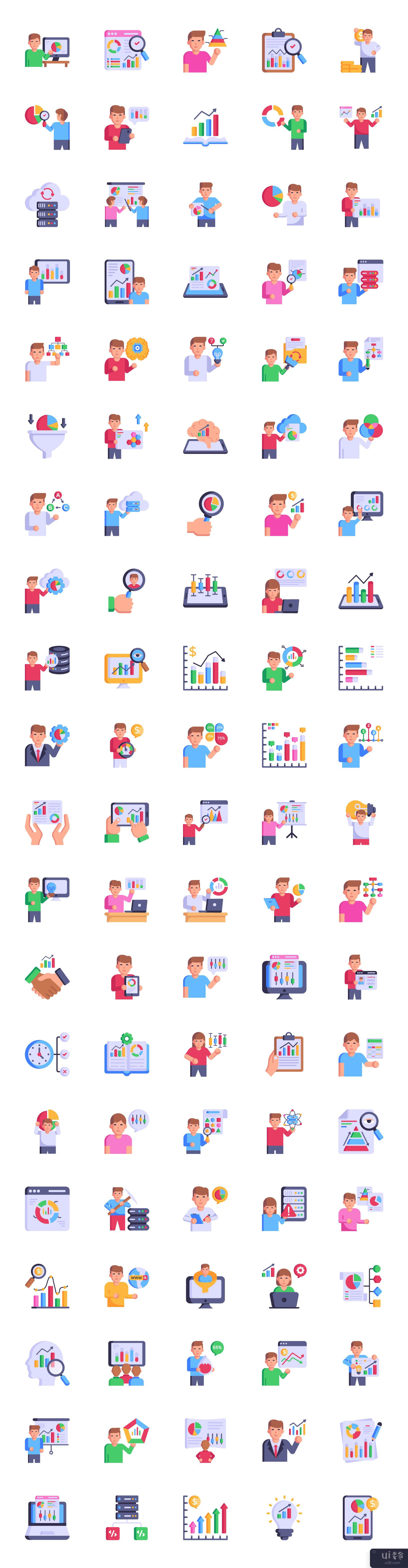 100 个数据分析图标包(Pack of 100 Data Analytics Icons)插图