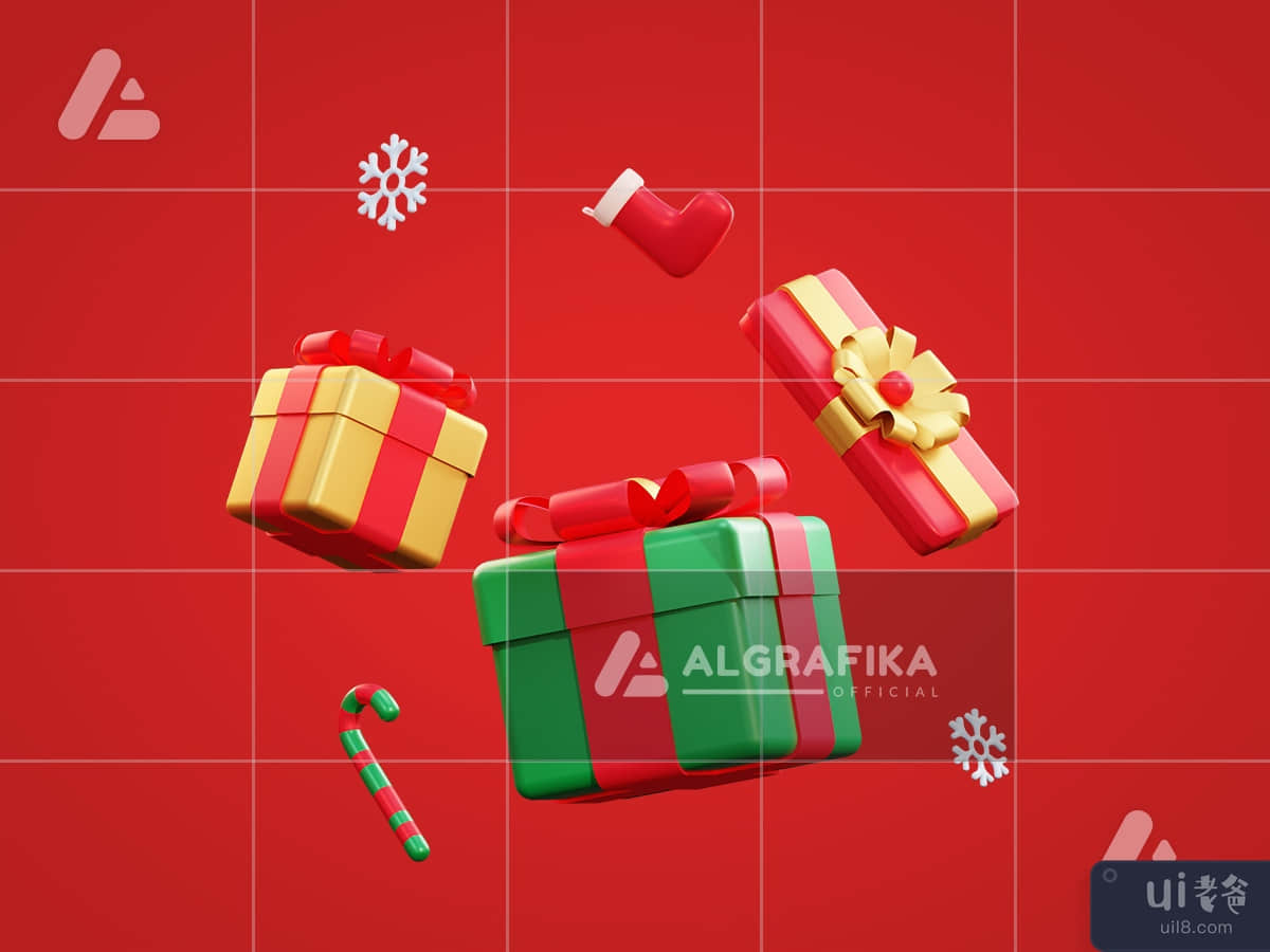 3d christmas giftbox and candy