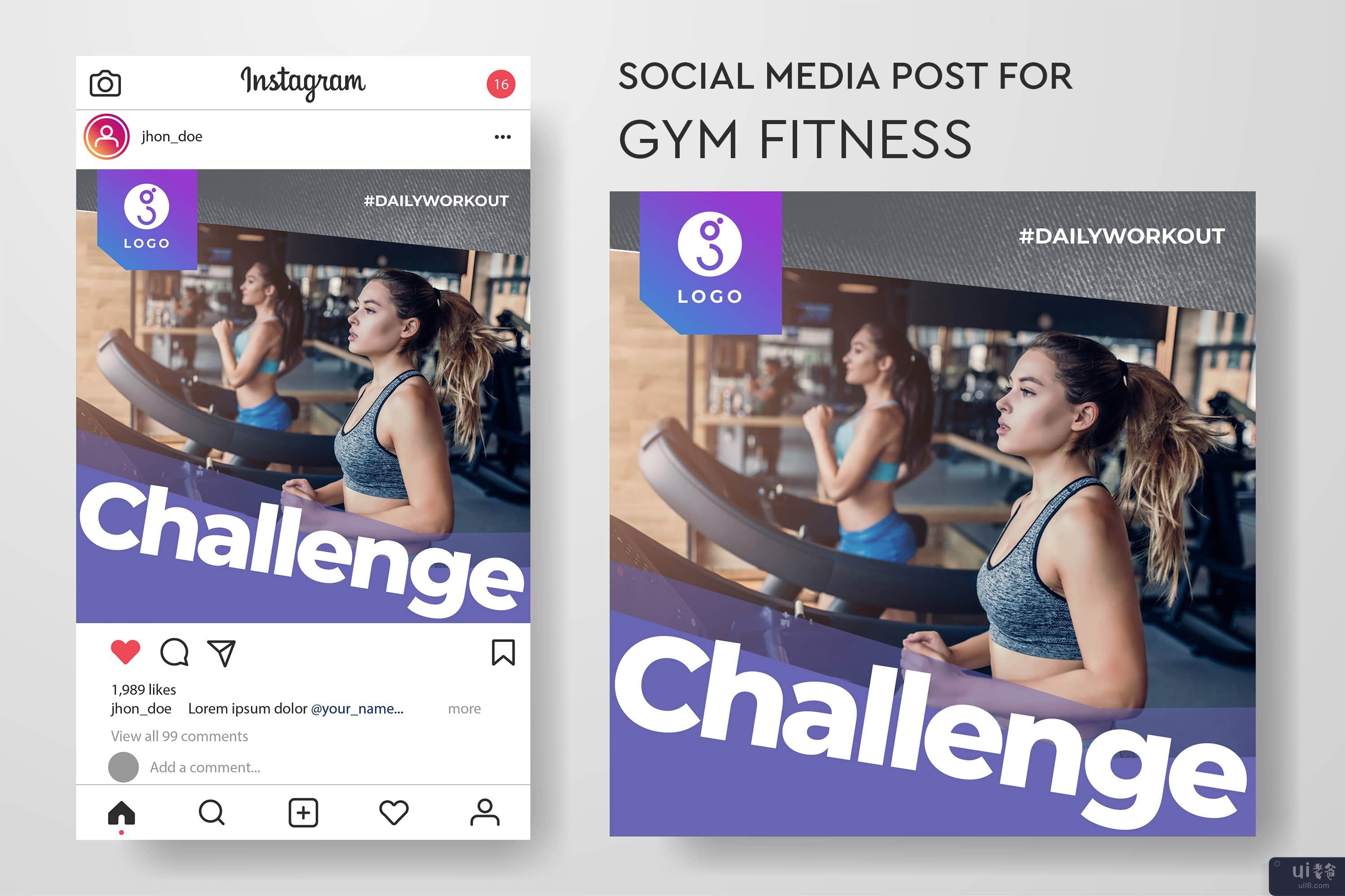健身房健身的社交媒体帖子模板集合(Social media post template collection for gym fitness)插图1