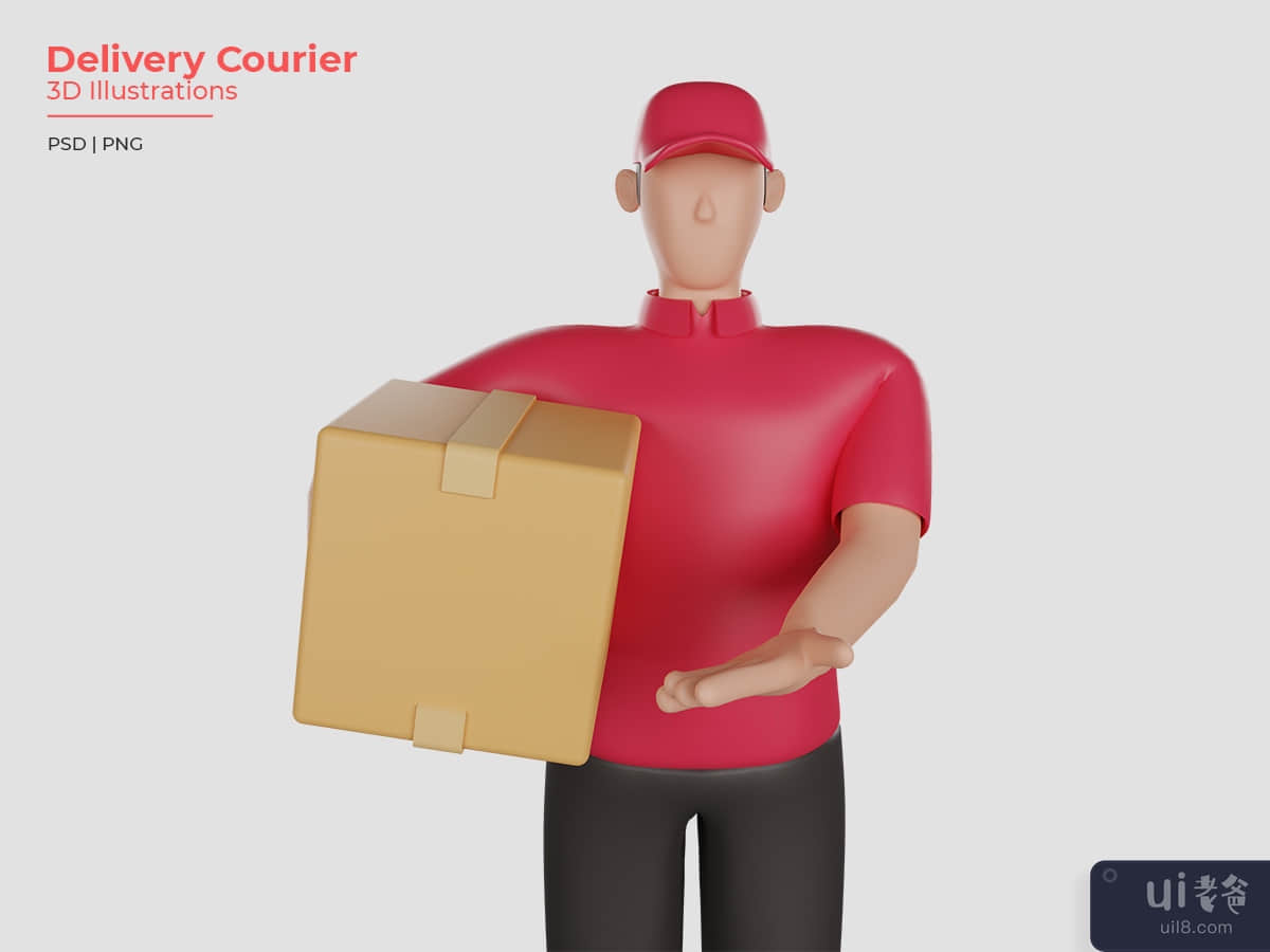 穿着红色衬衫的送货员拿着客户的货物