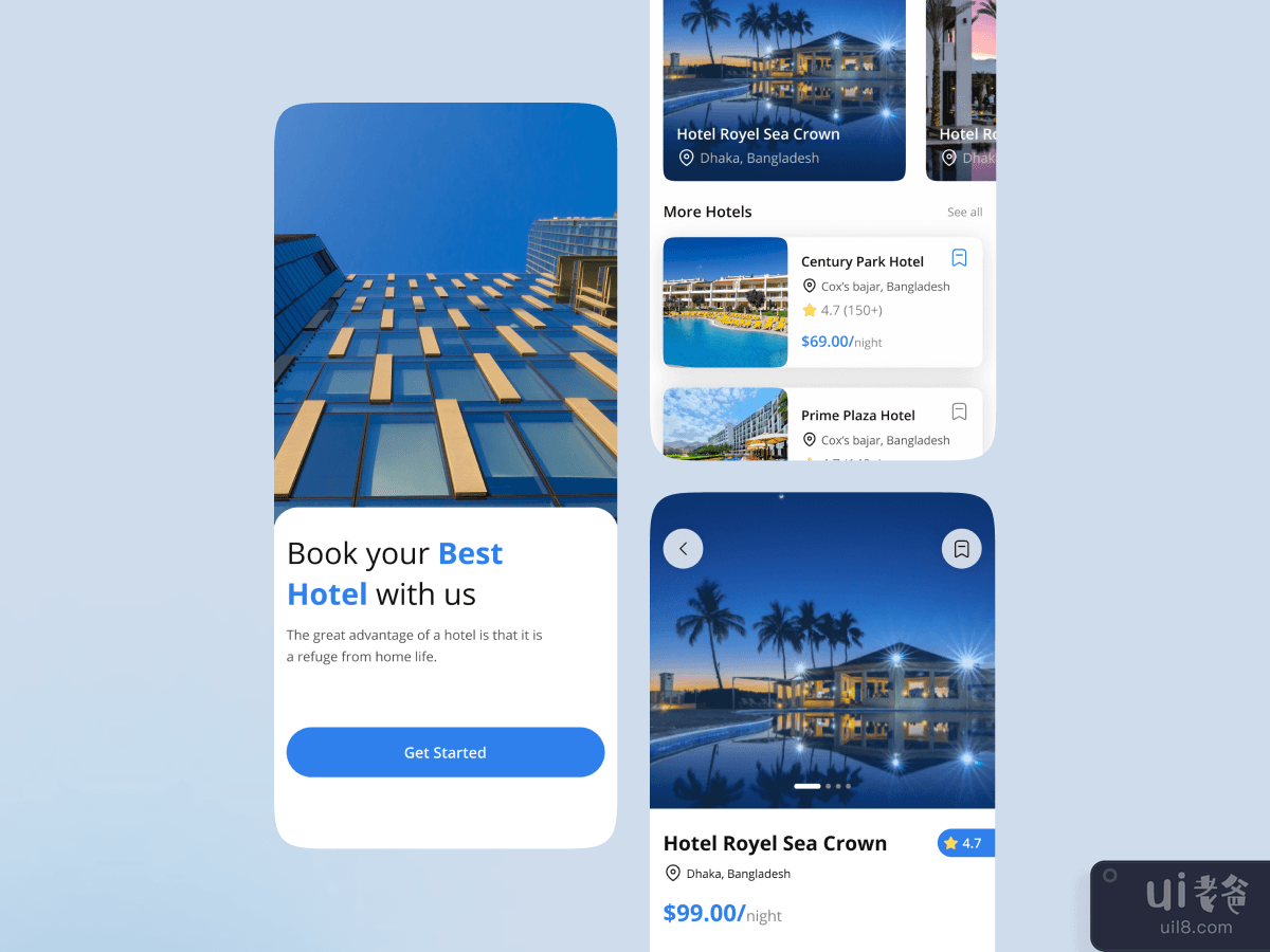 酒店预订移动应用程序概念(Hotel Booking Mobile App concept)插图1