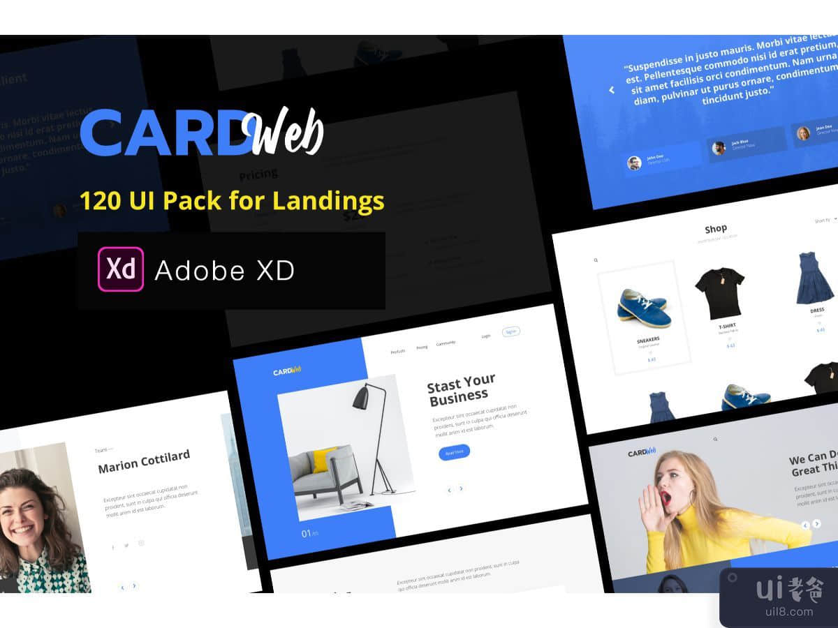 Web UI Card Pack Landing Pages XD Version