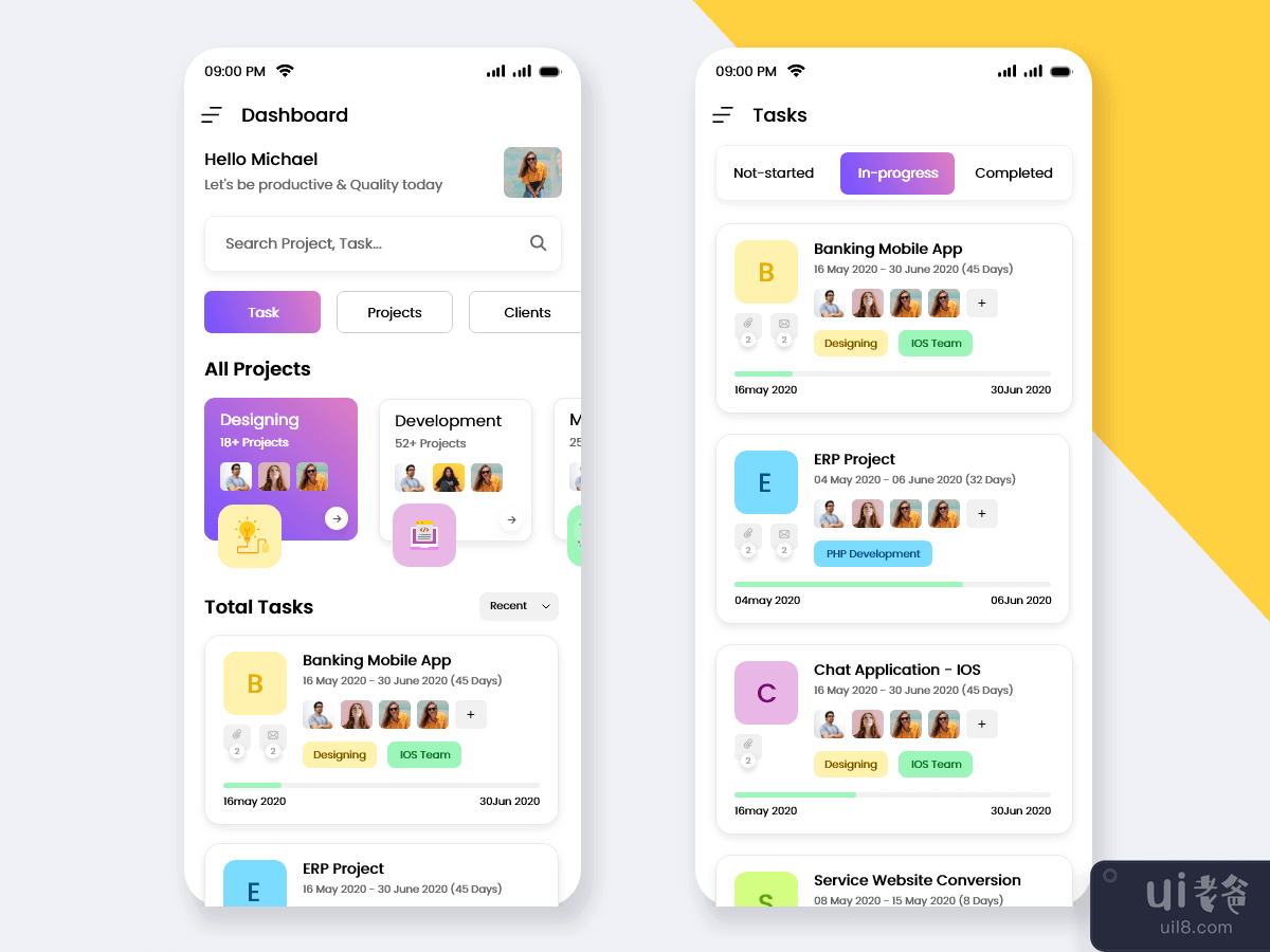 任务和项目管理移动应用程序 UI 套件(Task and Project Management Mobile App UI Kit)插图1