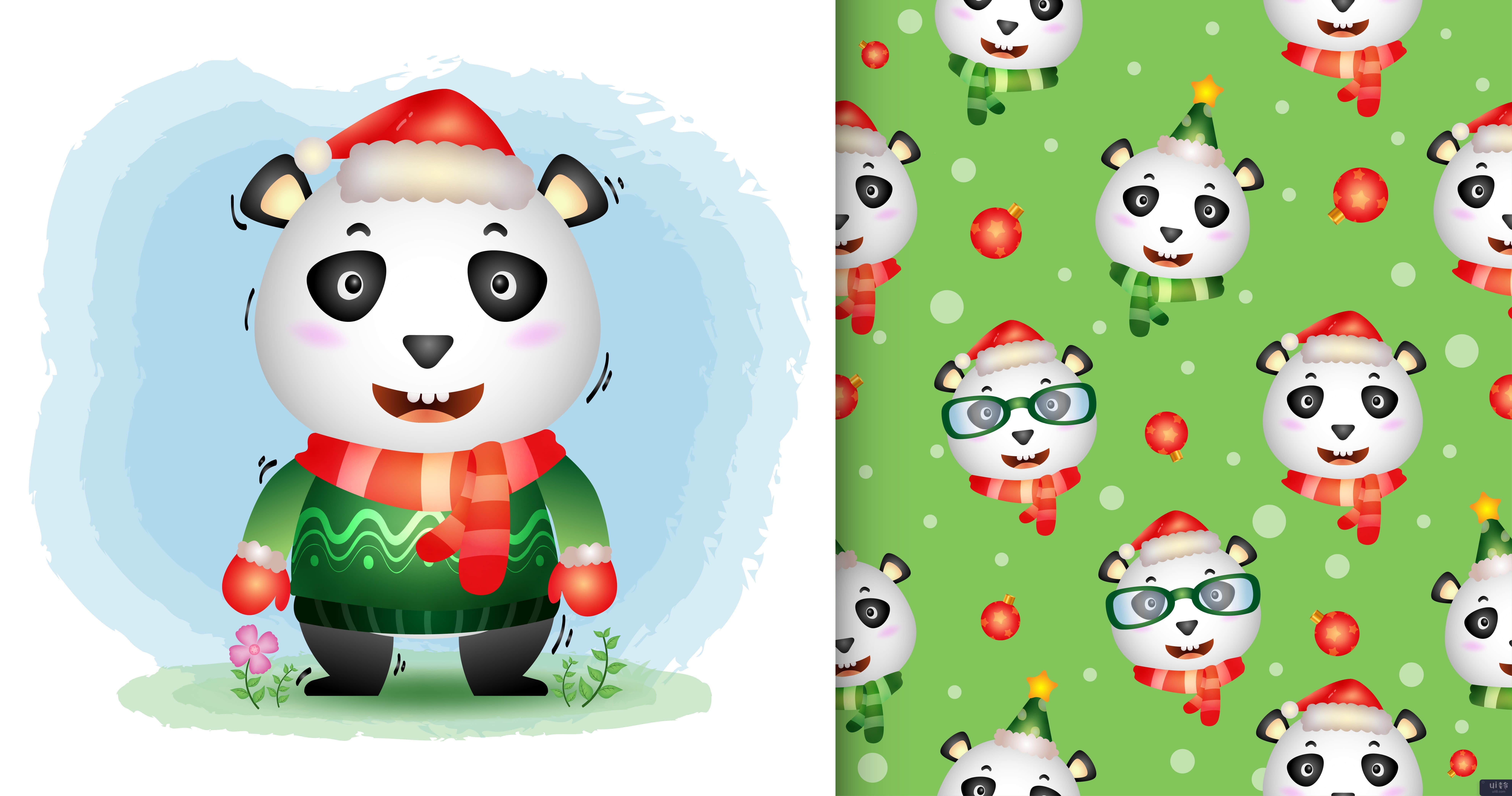 一个可爱的熊猫圣诞人物(a cute panda christmas characters)插图