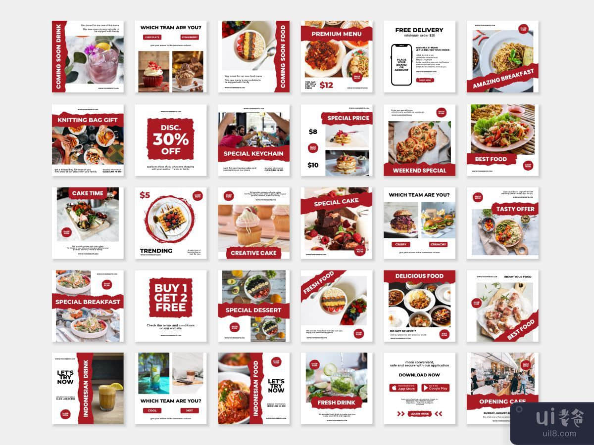 社交媒体营销模板 - 食品和饮料社交媒体模板(Social Media Marketing Templates - Food & Beverage Social Media Template)插图