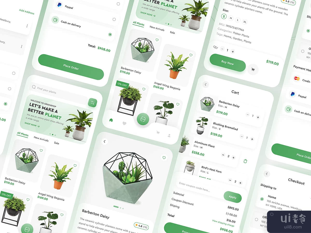 在线植物商店网站和应用程序设计理念(Online Plants Shop Website and App Design Concept)插图1