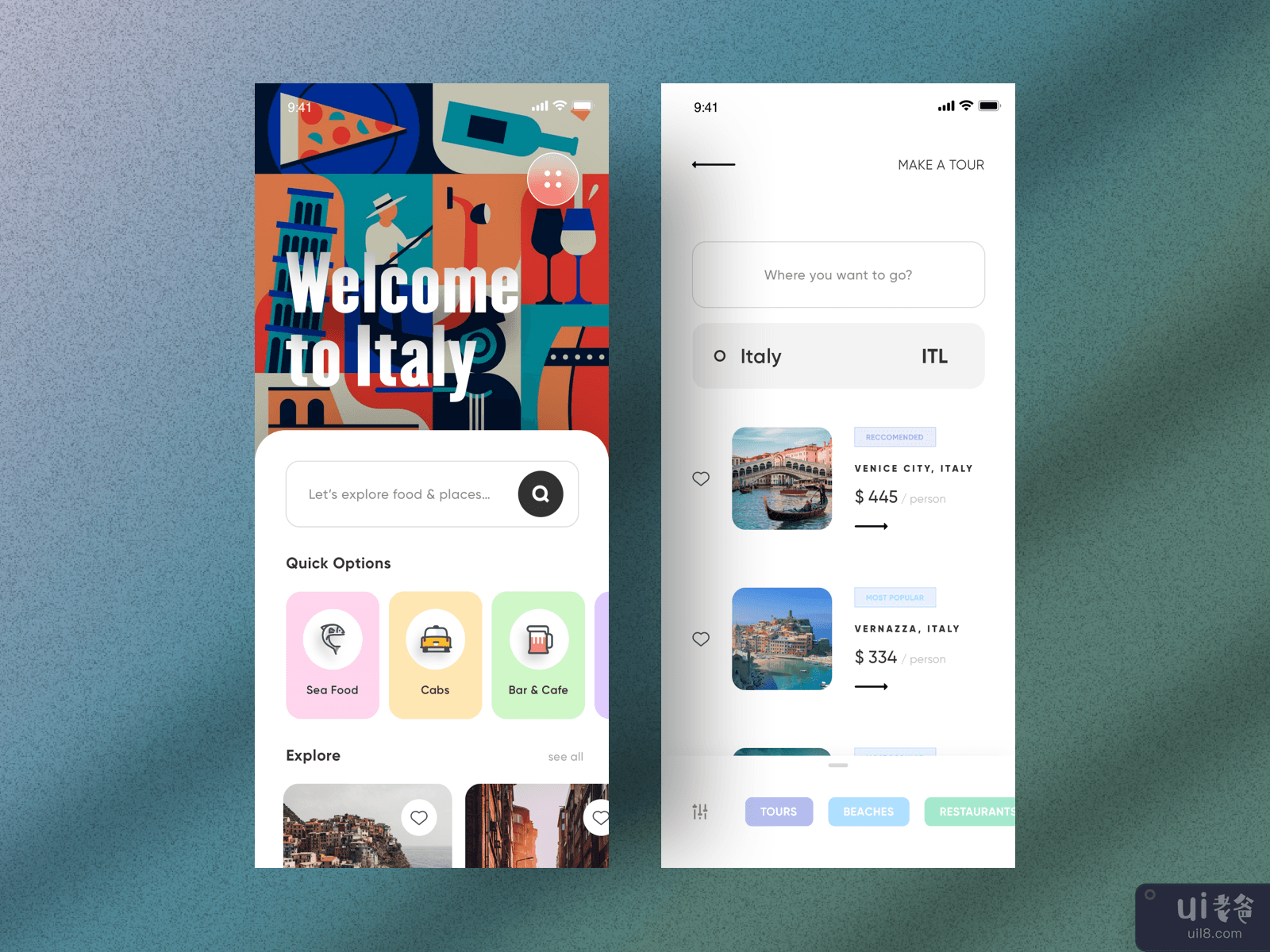 UI Design - Travel and Tours Concept