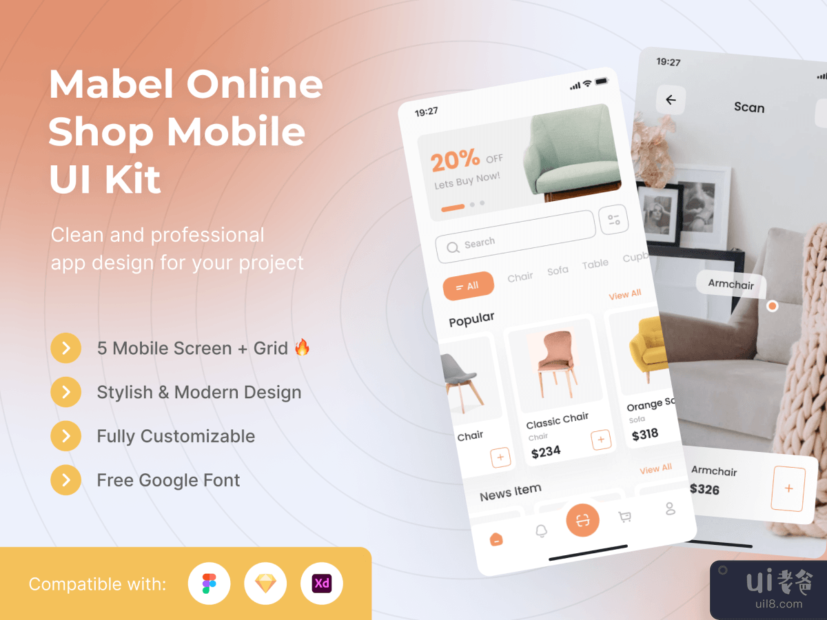 Mabel Online Shop Mobile UI Kit Template