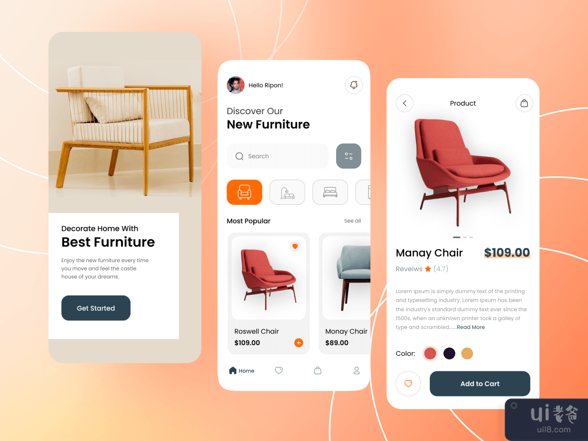 电子商务家具应用概念(E-Commerce Furniture App Concept)插图1