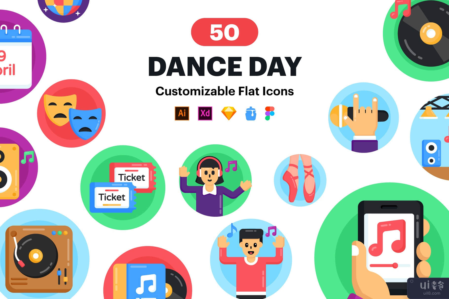 舞蹈图标-50 个舞蹈日矢量图标(Dance Icons - 50 Dance Day Vector Icons)插图6