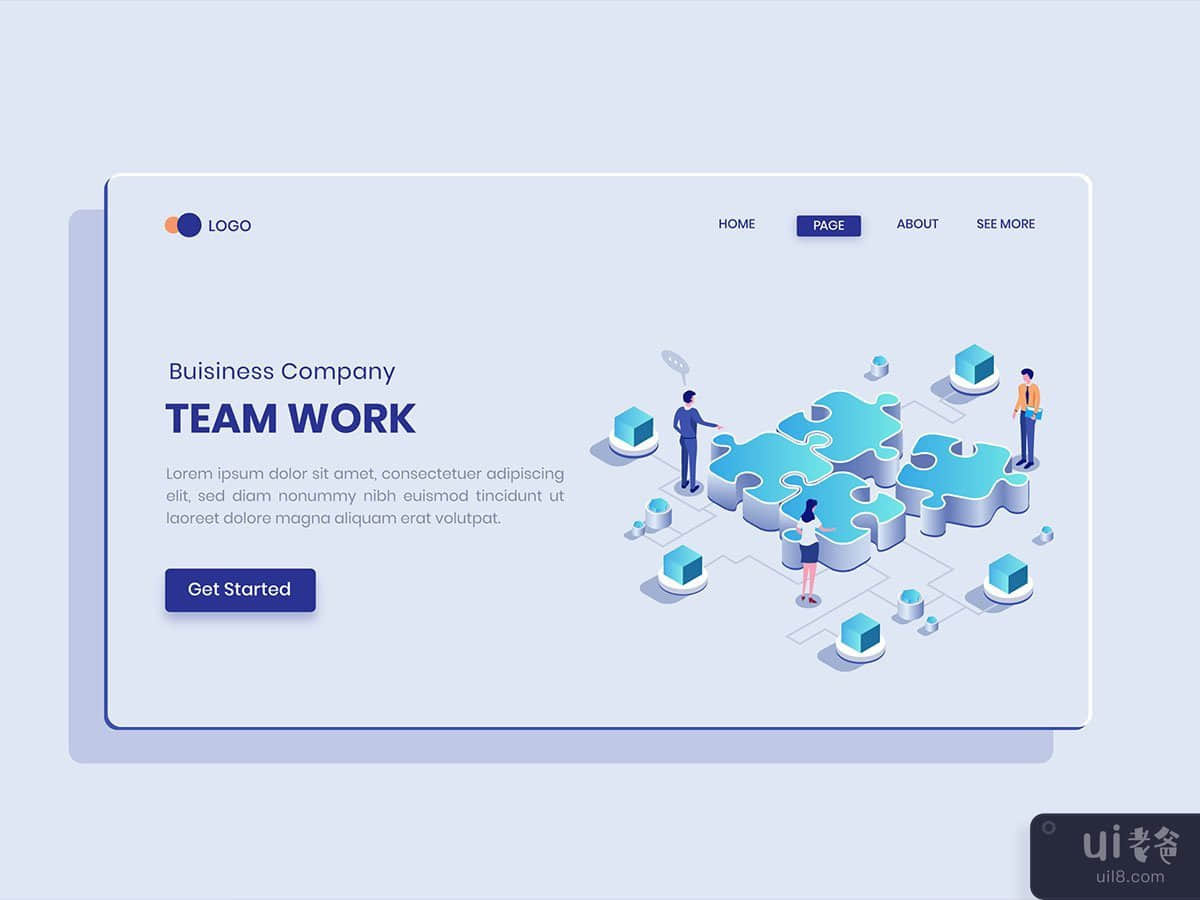 Business Team Work  Isometric Concept Langding Page