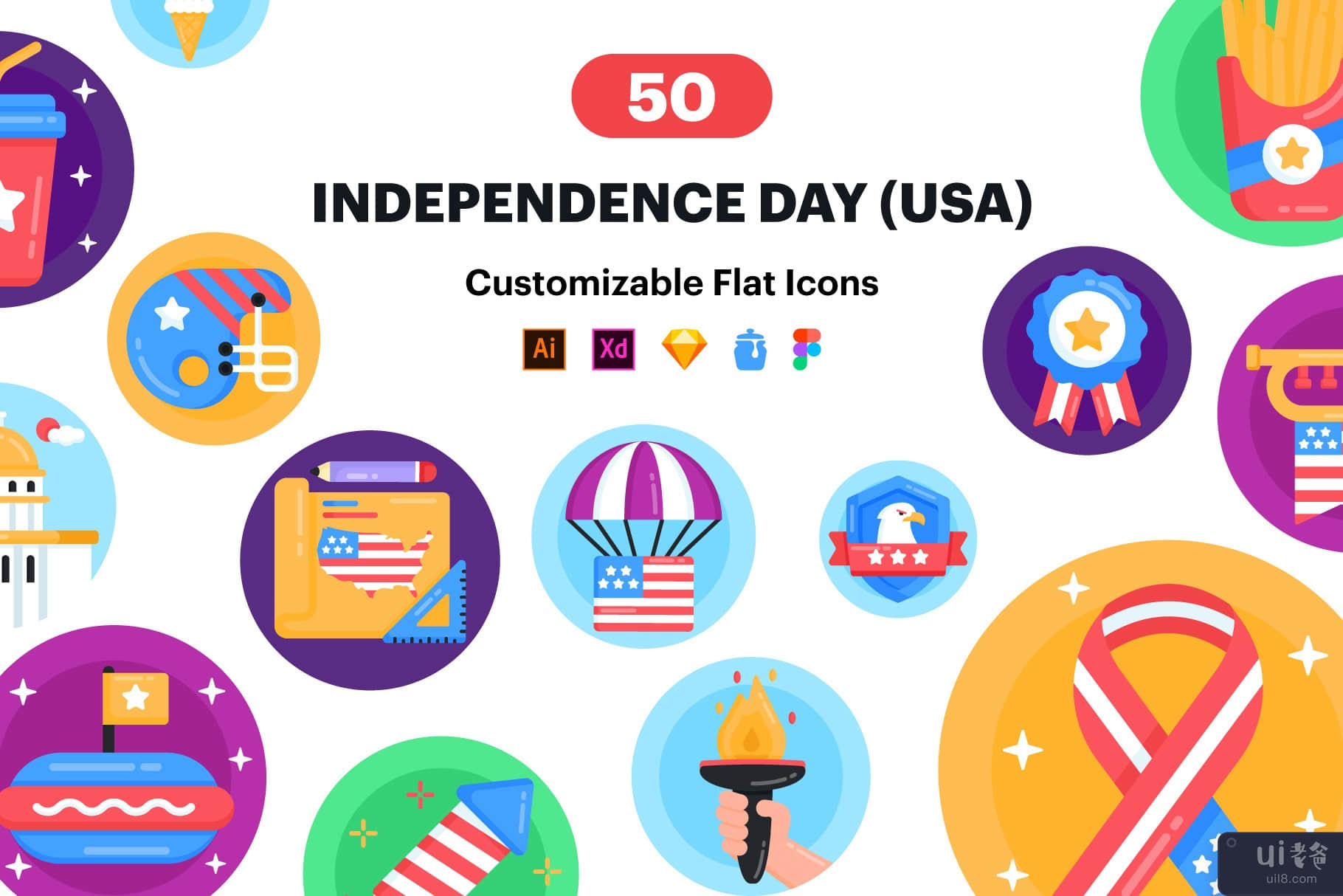 50 美国独立日矢量图标(50 USA Independence Day Vector Icons)插图6
