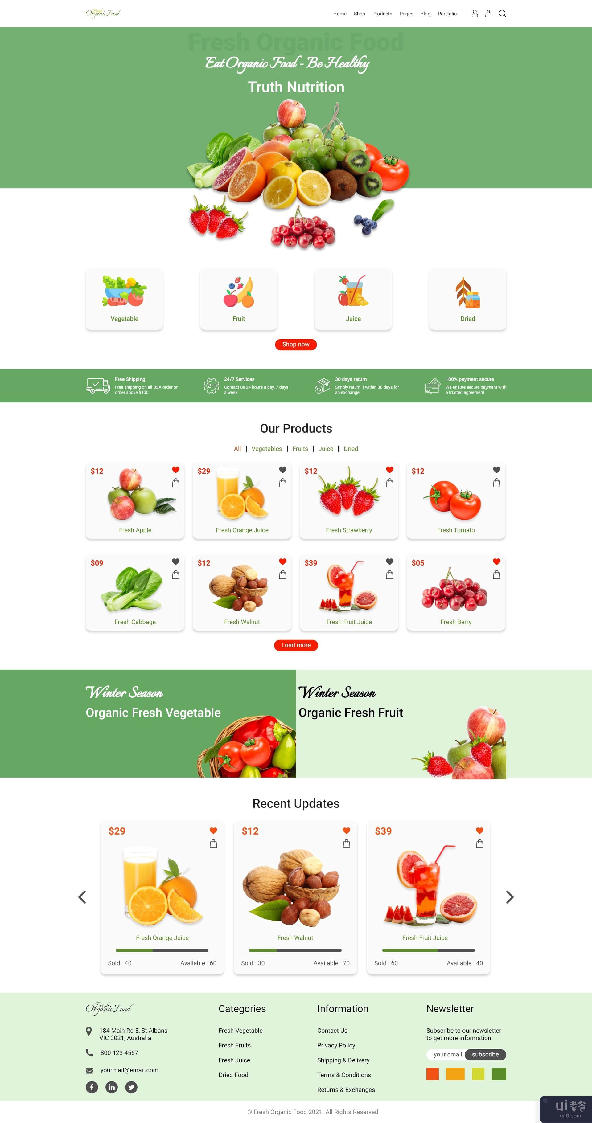 电子商务商店有机新鲜食品网站模板设计(eCommerce Shop Organic Fresh Food Website Templates Design)插图