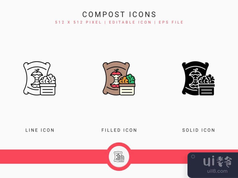 Compost icons set vector illustration with solid icon line style