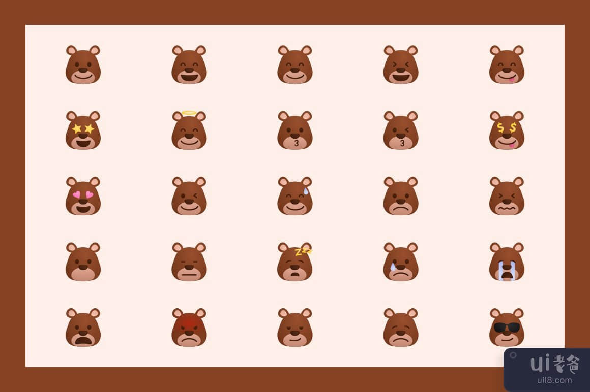 熊表情符号图标集(Bear Emoji Icons Set)插图