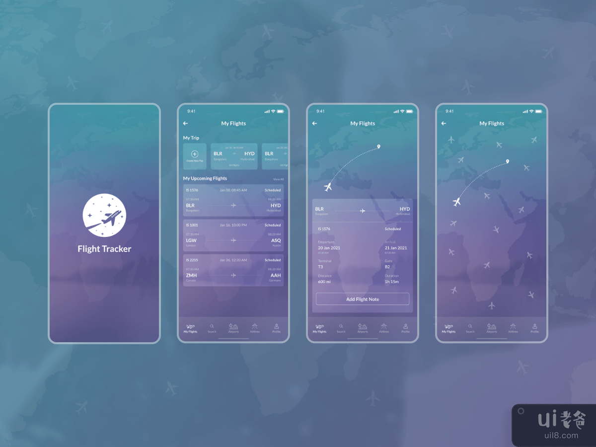 Flight Tracker 移动应用程序用户界面(Flight Tracker Mobile App UI)插图1