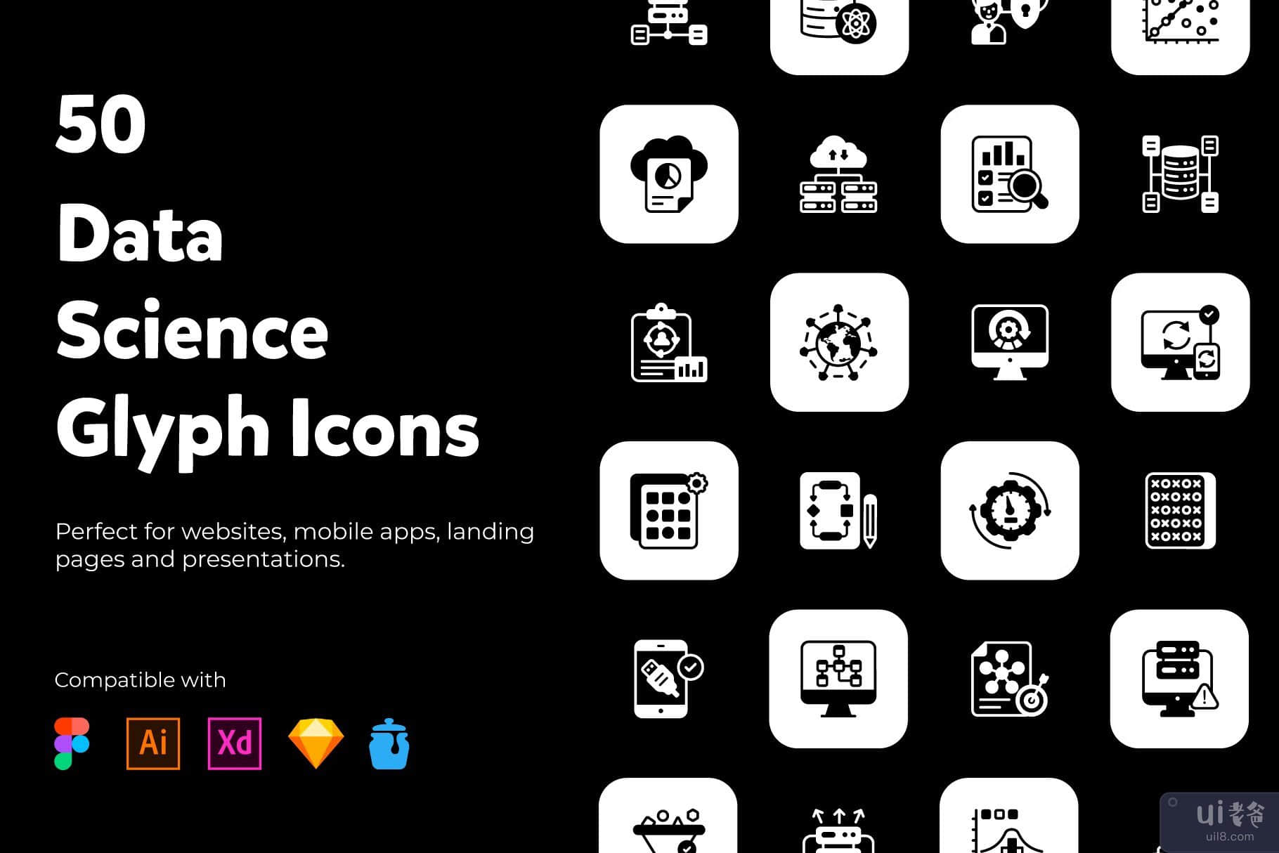 数据科学实体图标包(Data Science Solid Icons Pack)插图6