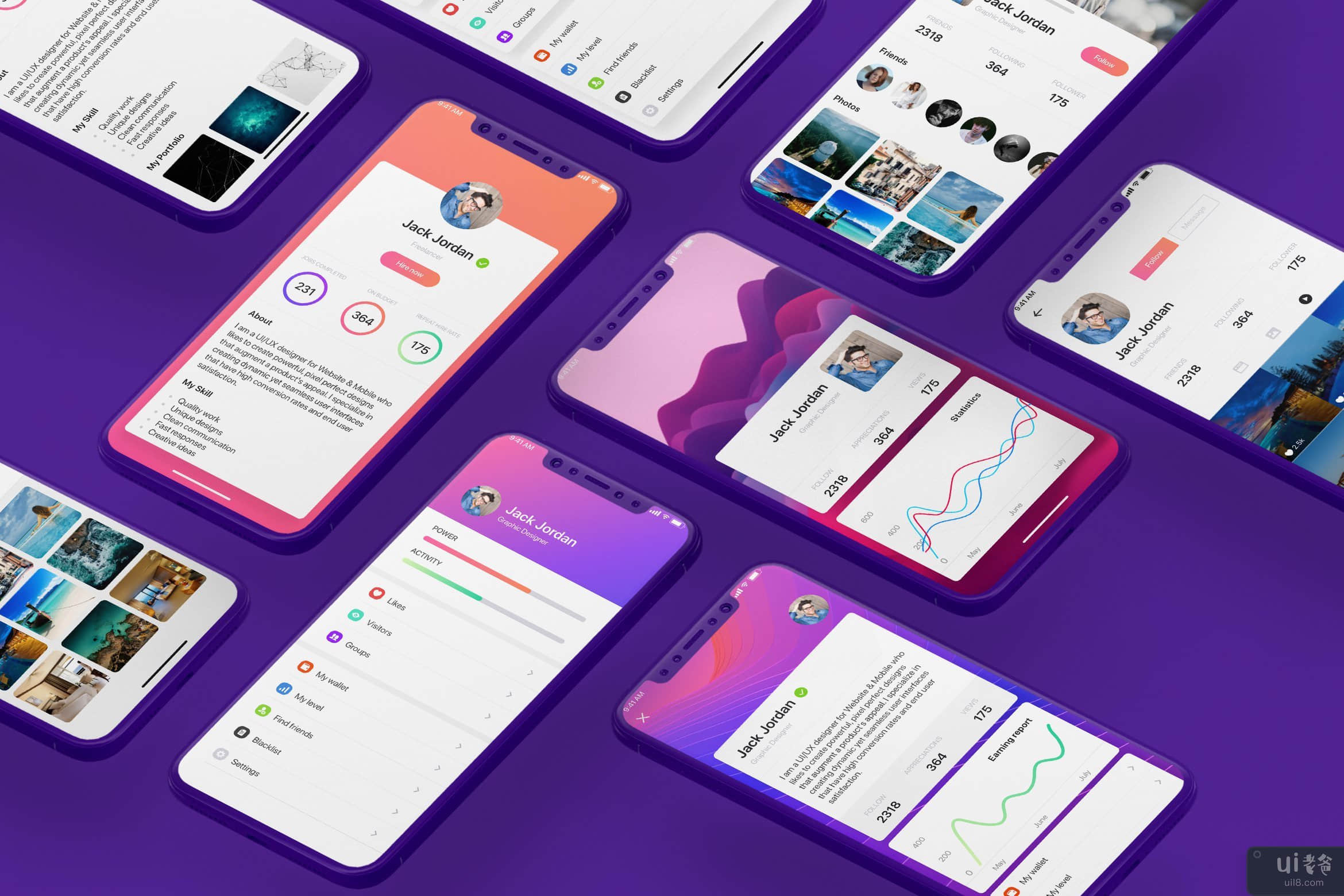 用于 Iphone X 的 Profile 移动 UI 套件(Profile Mobile UI Kit for Iphone X)插图