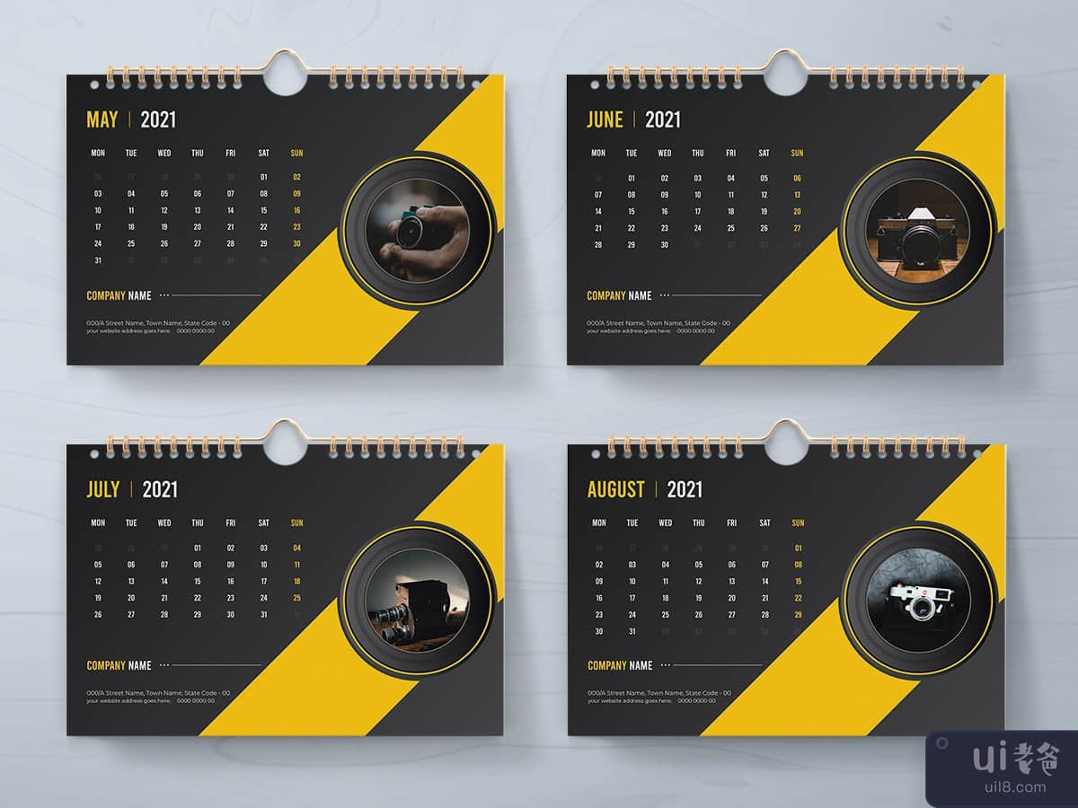 2021 年台历设计模板(2021 Desk Calendar Design Template)插图3