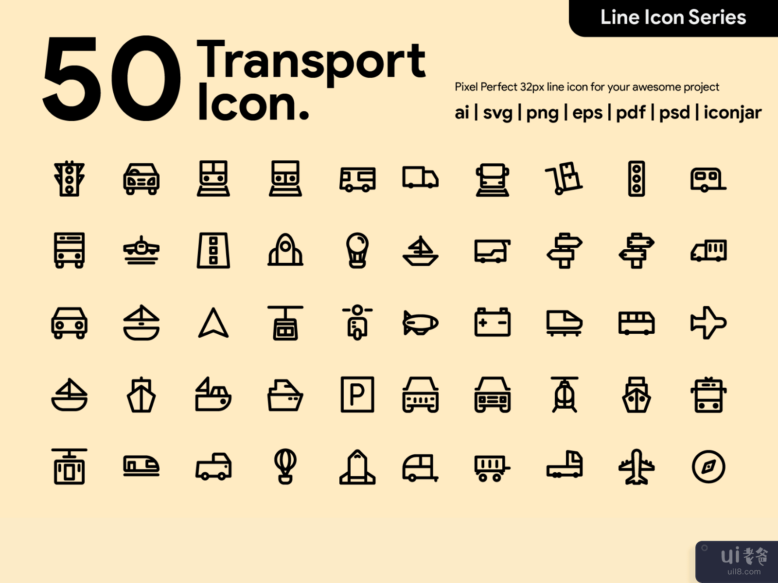 Kawaicon - 50 transportation Line Icon