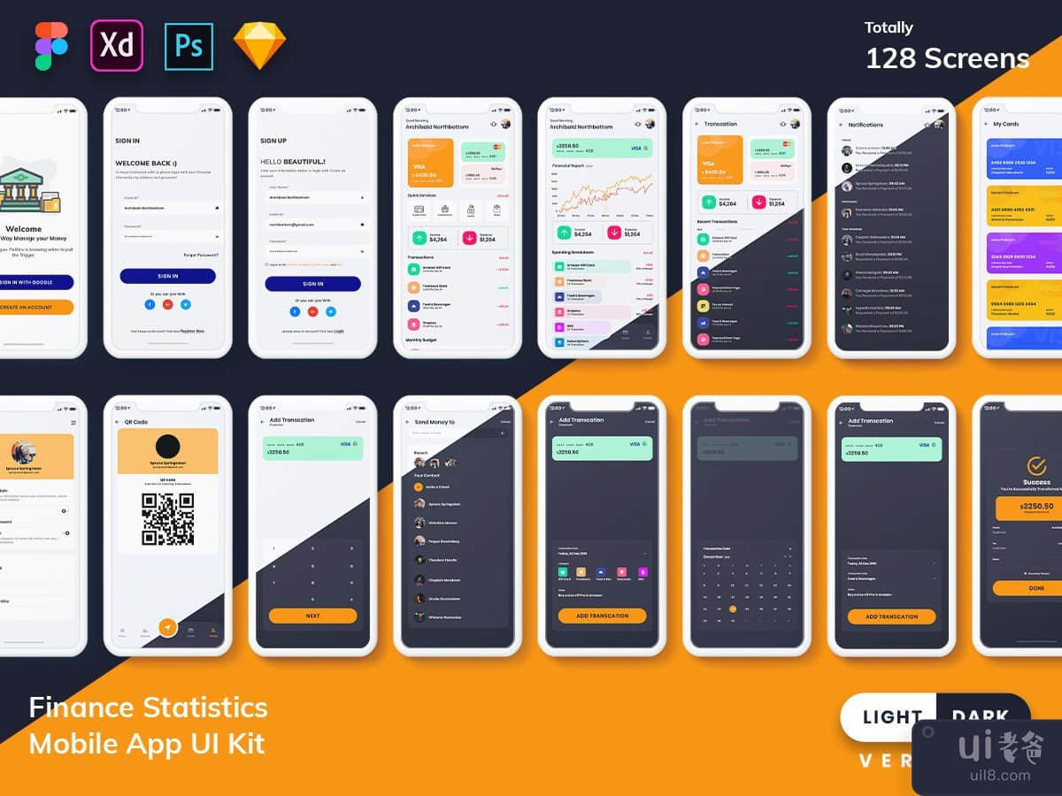Finance Mobile App Template UI Kit (Light & Dark)