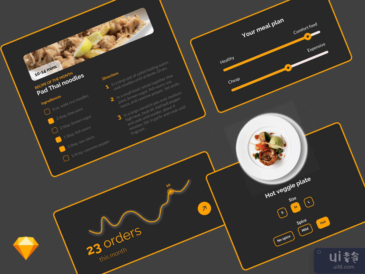 Food Ordering UI Components Dark Theme