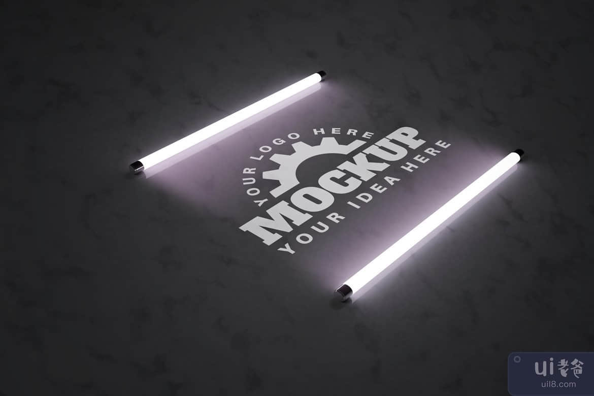 荧光灯下的标志-样机(Logo in the light of fluorescent lamps - mockup)插图2