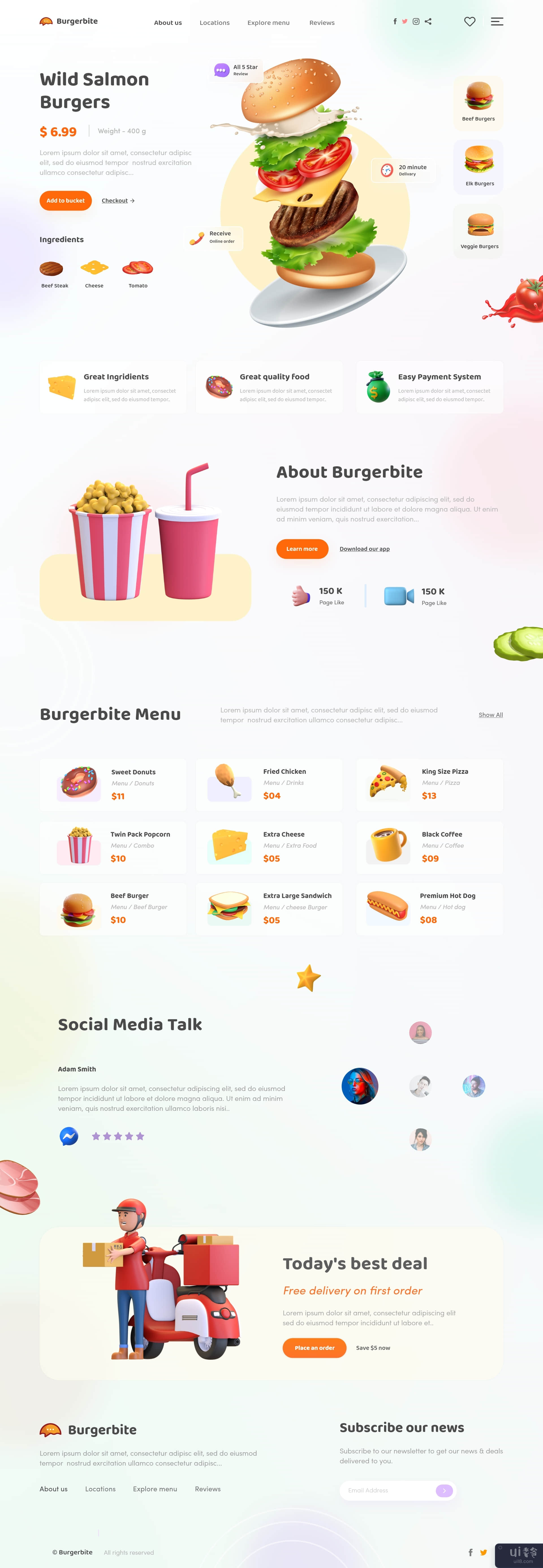 食品或餐厅的网站模板设计(Website template design for Food or restaurant)插图