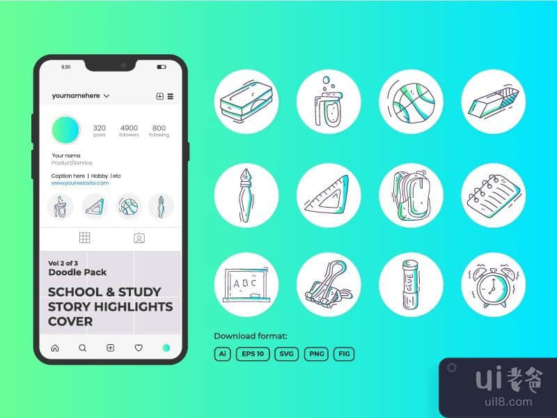 School and study doodle icon for Instagram Highlight Story Cover 2-3