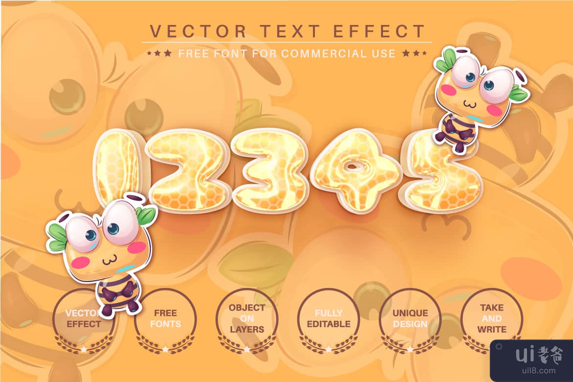 3D Honey - 可编辑的文字效果，字体样式(3D Honey -  Editable Text Effect, Font Style)插图1