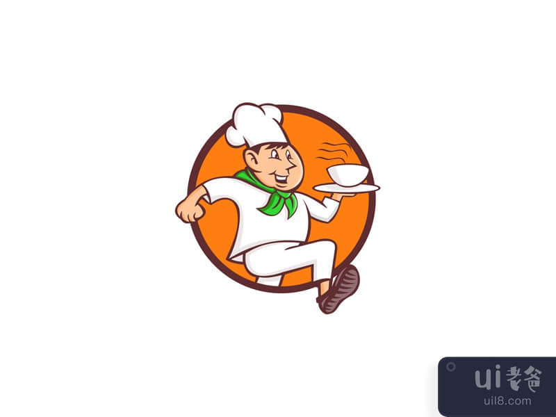 Running Chef Serving Fast Food Mascot