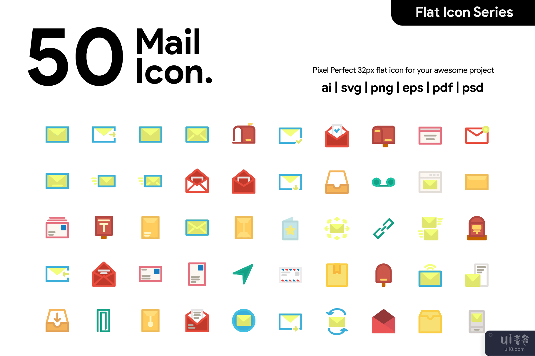 50 邮件平面图标(50 Mail Flat Icon)插图6