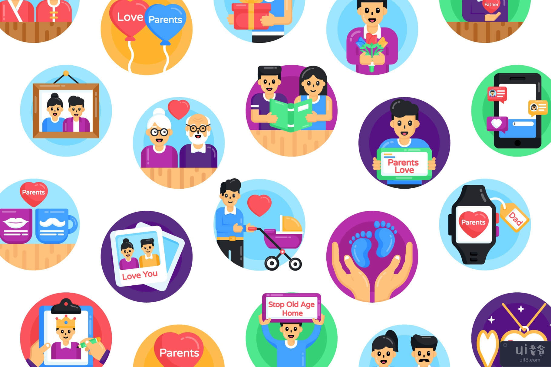 50 全球父母节平面图标(50 Global Parents Day Flat Icon)插图2
