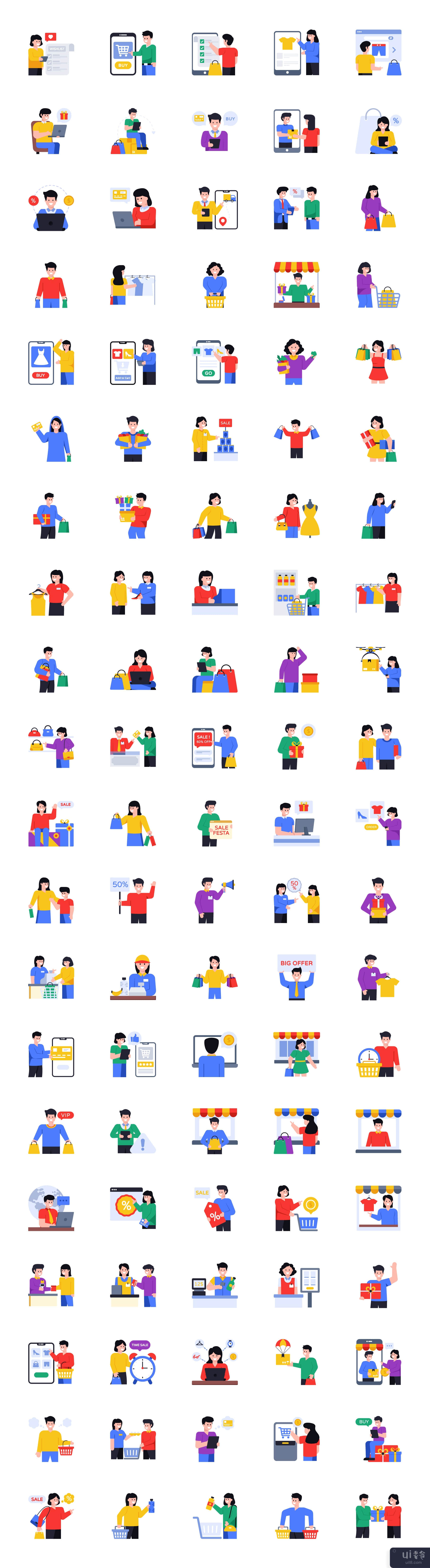 100 购物字符矢量图标(100 Shopping Character Vector Icons)插图